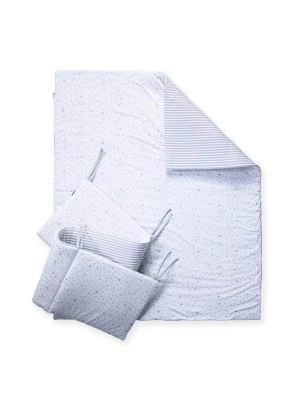 Clair de Lune Grey Stars & Stripes Cot Bed Quilt & Bumper Bedding Set - One Size Image 1