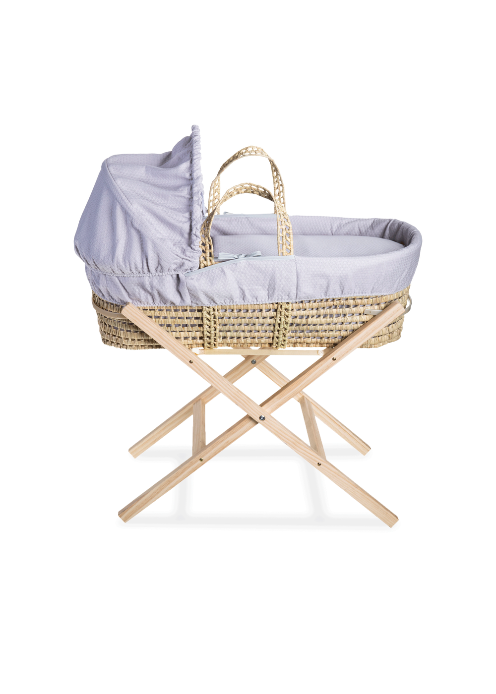 Clair de Lune Grey Cotton Dream Palm Moses Basket With Natural Folding Stand - One Size Image 1