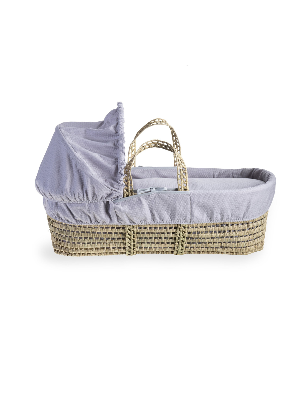 Clair de Lune Grey Cotton Dream Palm Moses Basket With Natural Folding Stand - One Size Image 3