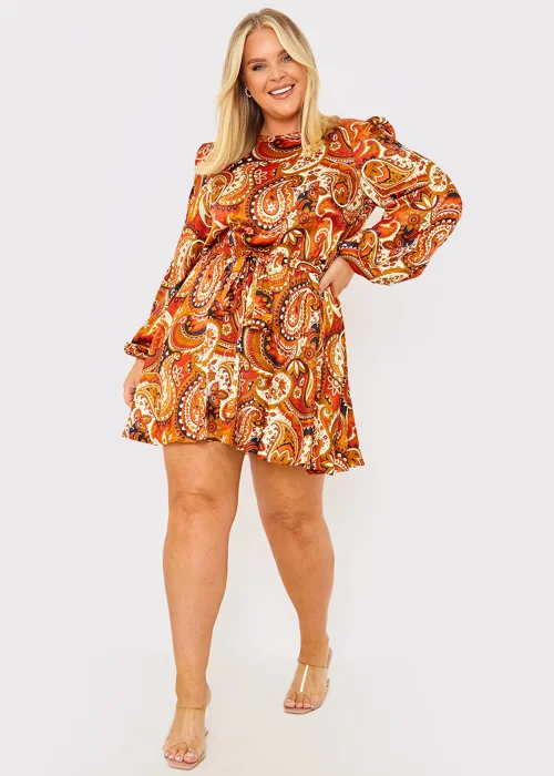 In the Style Danielle Orange Paisley Print Skater Dress - 8 Image 6