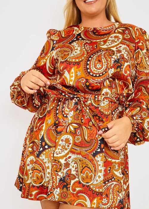 In the Style Danielle Orange Paisley Print Skater Dress - 8 Image 7