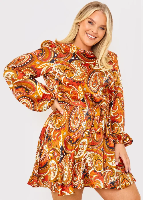 In the Style Danielle Orange Paisley Print Skater Dress - 8 Image 5
