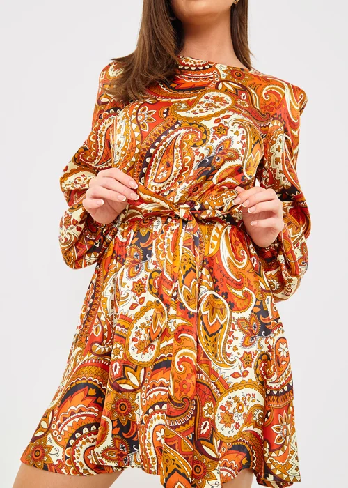 In the Style Danielle Orange Paisley Print Skater Dress - 8 Image 3
