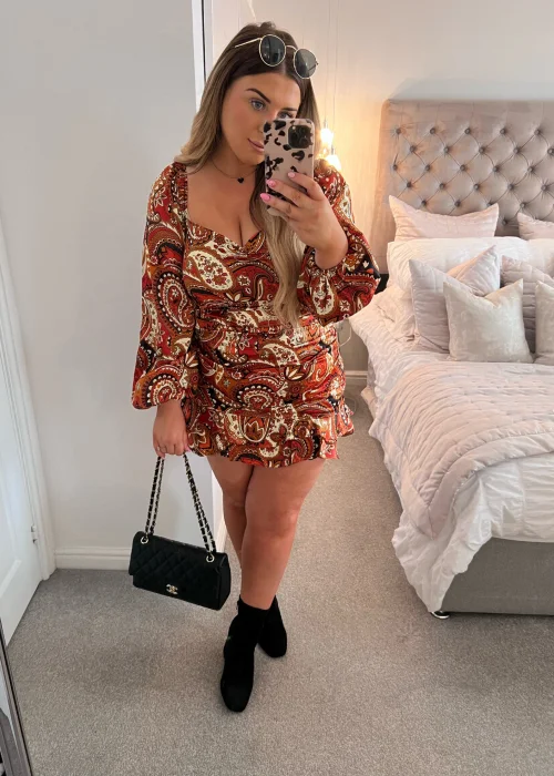 In the Style Danielle Rust Paisley Print Bodysuit - 8 Image 1