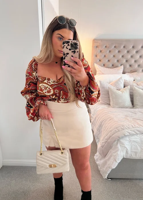 In the Style Danielle Rust Paisley Print Bodysuit - 8 Image 2