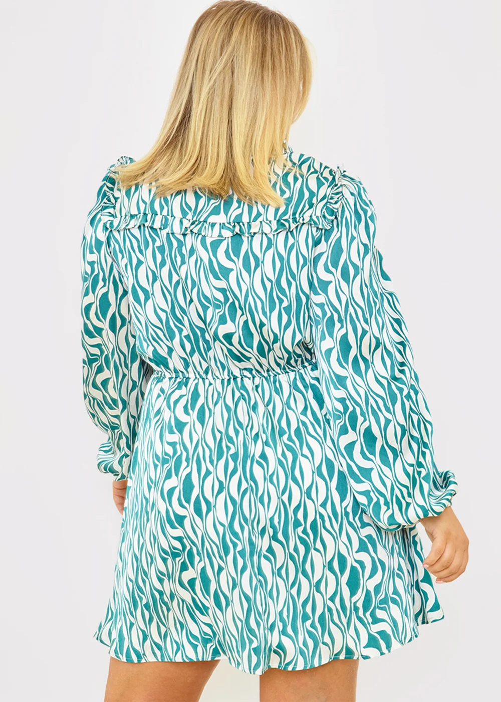 In The Style Jess Millichamp Green Abstract Print Ruffle Dress - 14 | Matalan In The Style Jess Millichamp Green Abstract Print Ruffle Dress - 14 | Matalan
