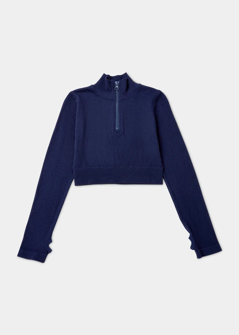 Girls Navy Seamless Half Zip Top (7-15yrs) - Small Image 1