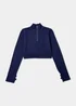 Girls Navy Seamless Half Zip Top (7-15yrs) - Small Image 1