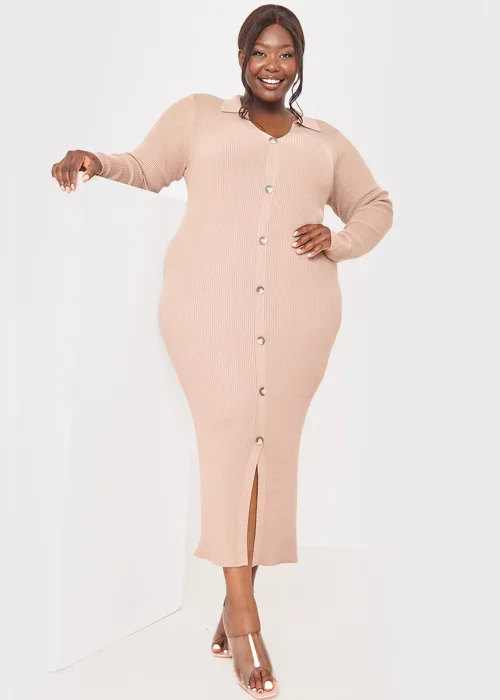 In the Style Jac Jossa Camel Ribbed Button Midaxi Dress - Size 10-12 Image 6