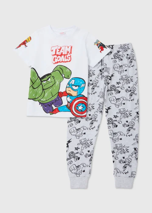 Kids White & Grey Marvel Team Goals Pyjama Set (5-12yrs) - Age 5 Years Image 1