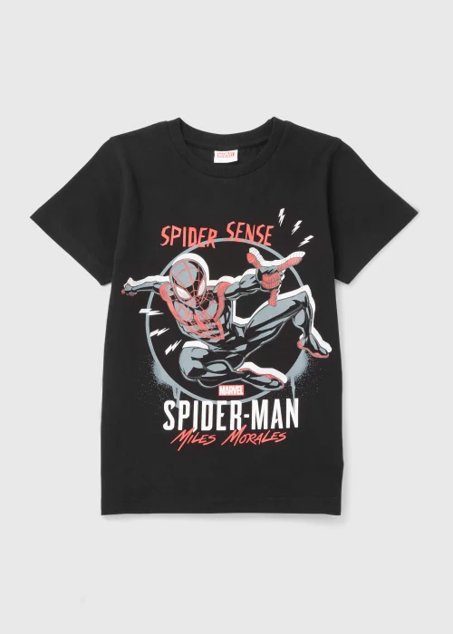 Kids Black Spider-Man Miles Morales Print T-Shirt (4-12yrs) - Age 10 Years Image 1