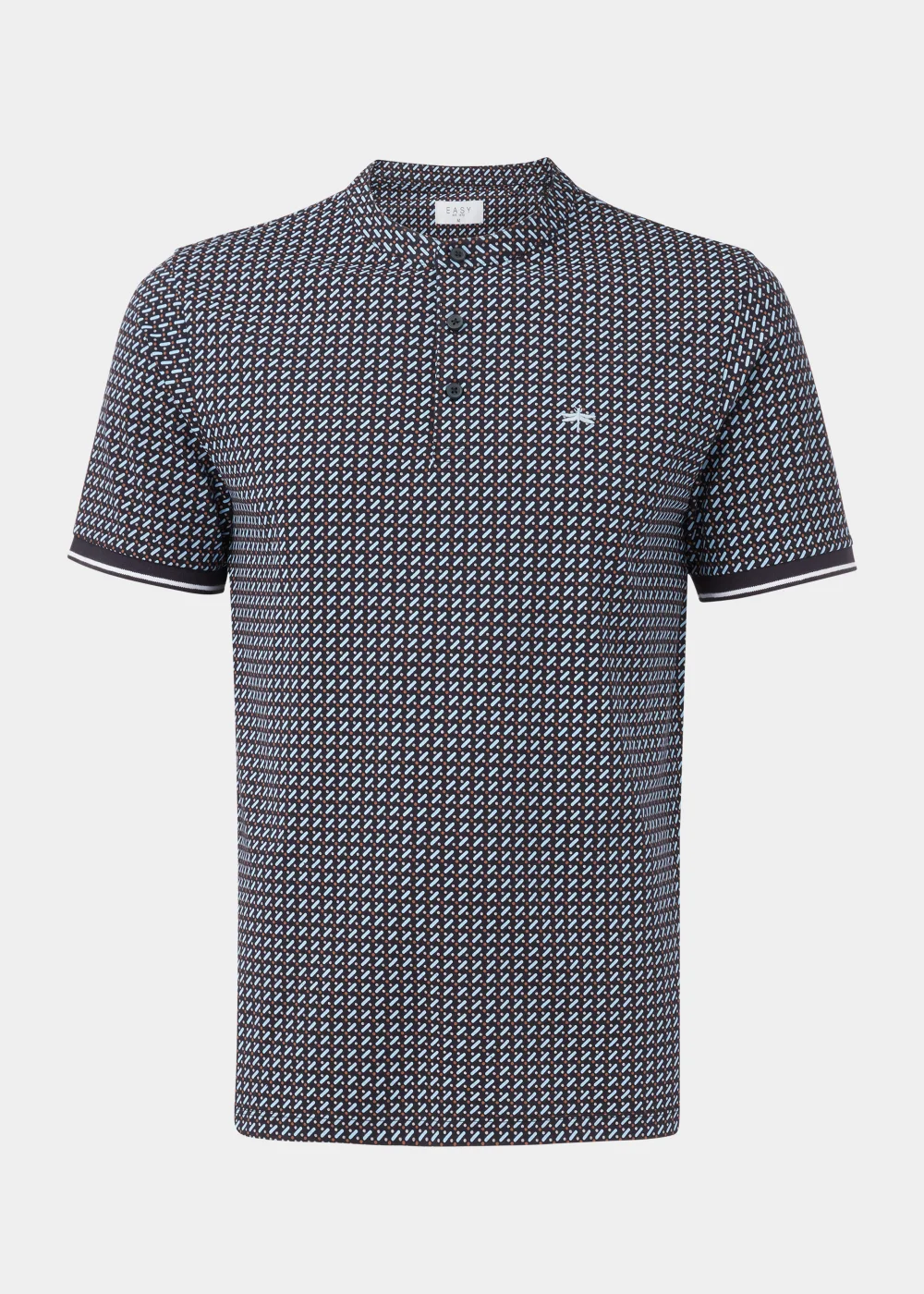 Black Print Grandad Collar Polo Shirt - S Image 5