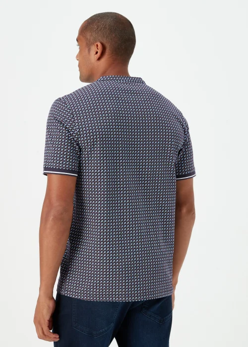 Black Print Grandad Collar Polo Shirt - S Image 2
