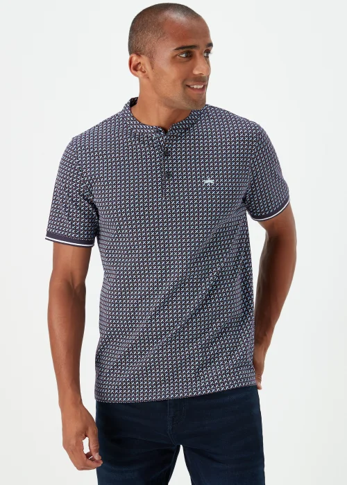 Black Print Grandad Collar Polo Shirt - S Image 1