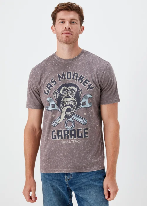 Purple Acid Wash Gas Monkey Print T-Shirt - Small Image 1