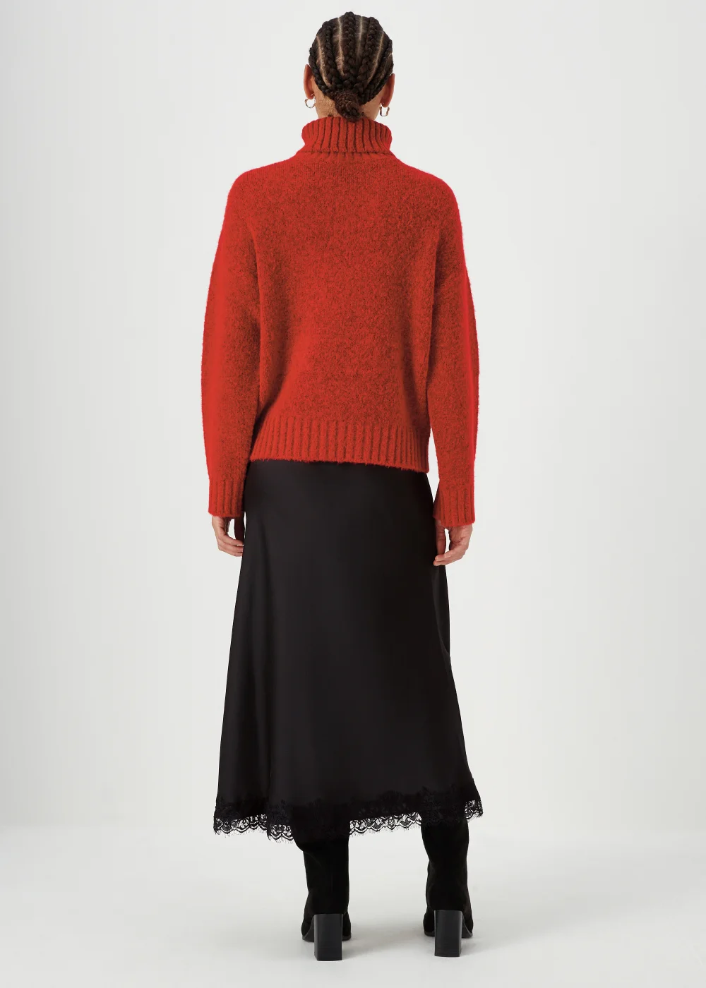Black Lace Trim Midi Skirt - 8 Image 2