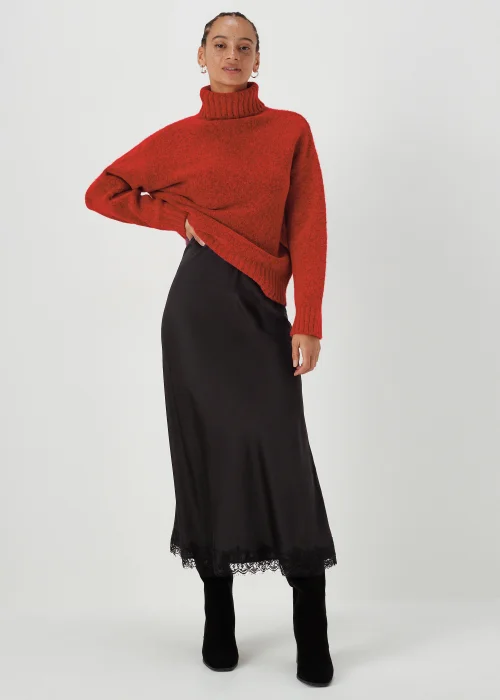 Black Lace Trim Midi Skirt - 8 Image 1