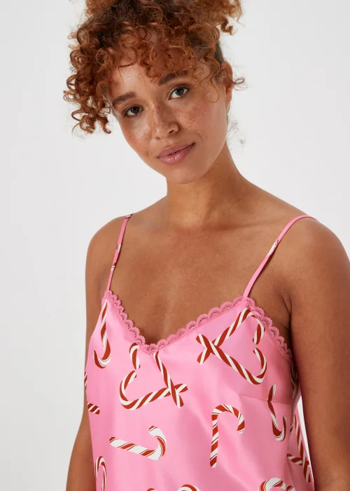 Pink Christmas Candy Cane Satin Cami Pyjama Set - Size 8 Image 3