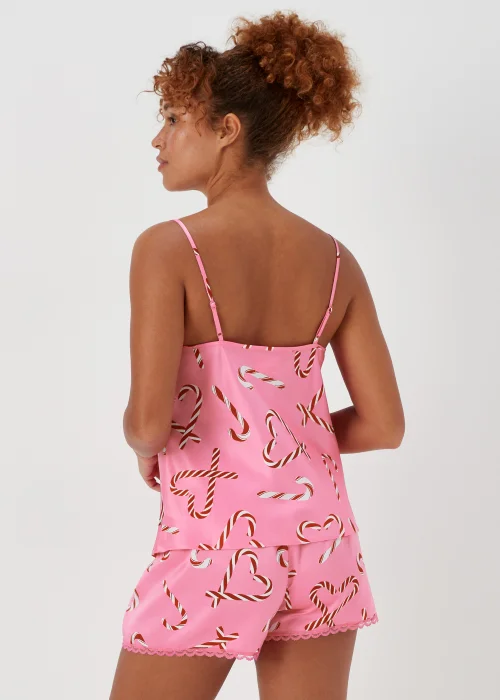 Pink Christmas Candy Cane Satin Cami Pyjama Set - Size 8 Image 2