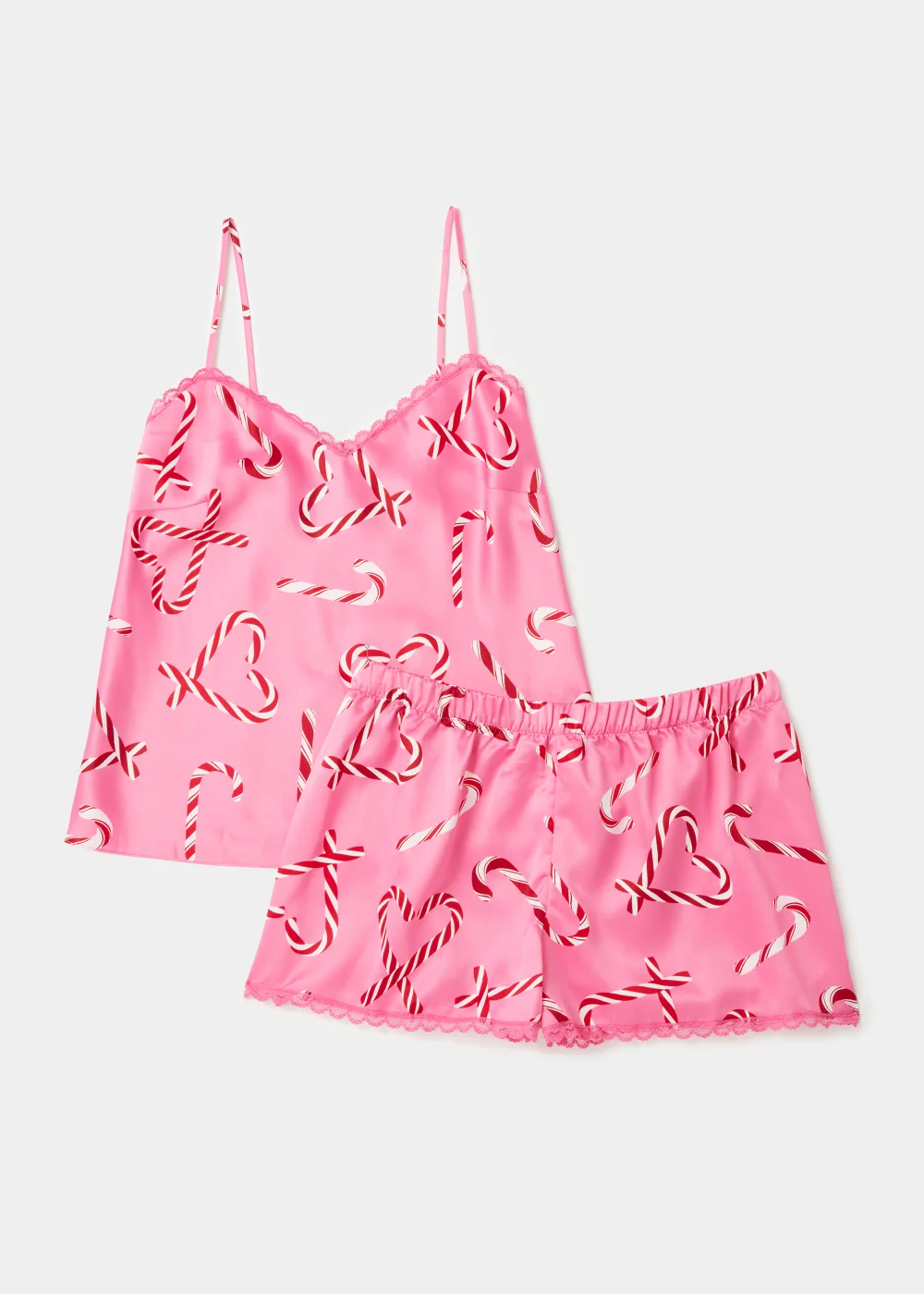 Pink Christmas Candy Cane Satin Cami Pyjama Set - Size 8 Image 4