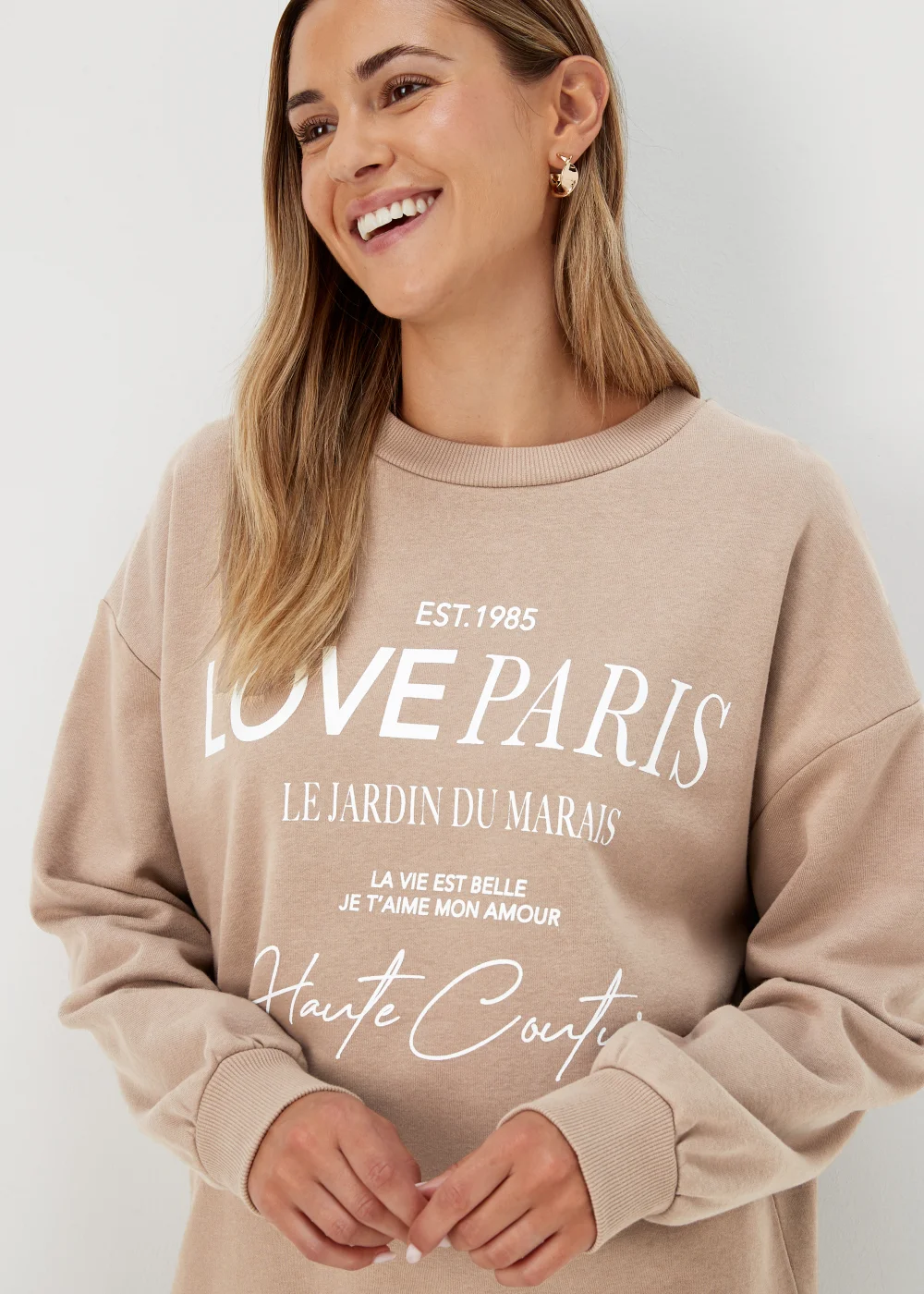 Beige Love Paris Sweatshirt - Small Image 3