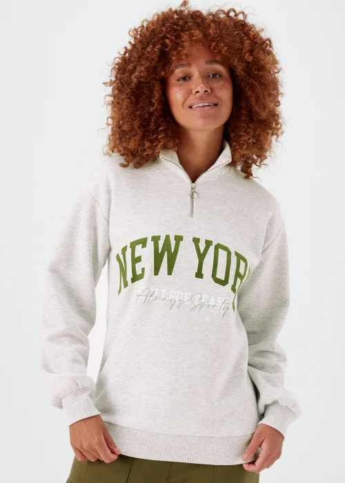 Grey New York Half Zip Sweatshirt - Small Image 1