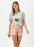 Grey & Pink Varity Print Short Pyjama & Scrunchie Set - Extra small Image 1