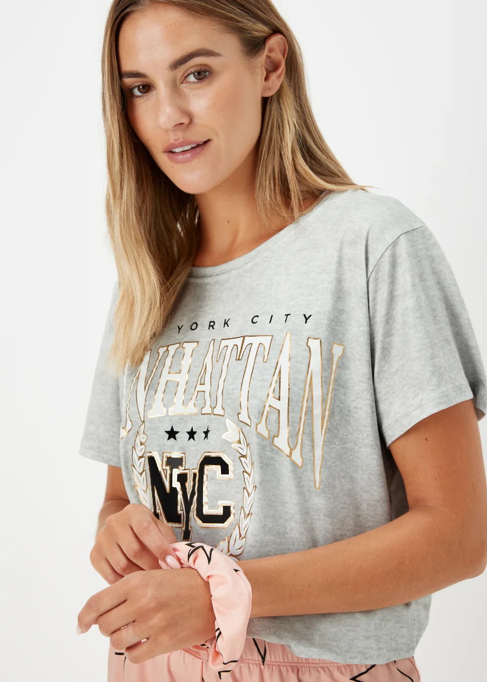 Grey & Pink Varity Print Short Pyjama & Scrunchie Set - Extra small Image 3