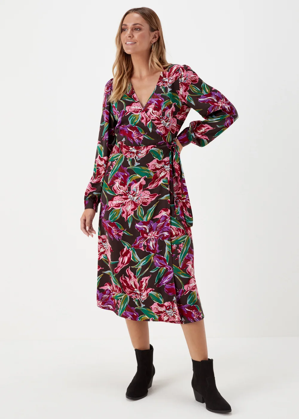 JDY Marina Khaki Wrap Long Sleeve Midi Dress - 10 Image 1