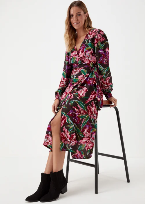 JDY Marina Khaki Wrap Long Sleeve Midi Dress - 10 Image 4