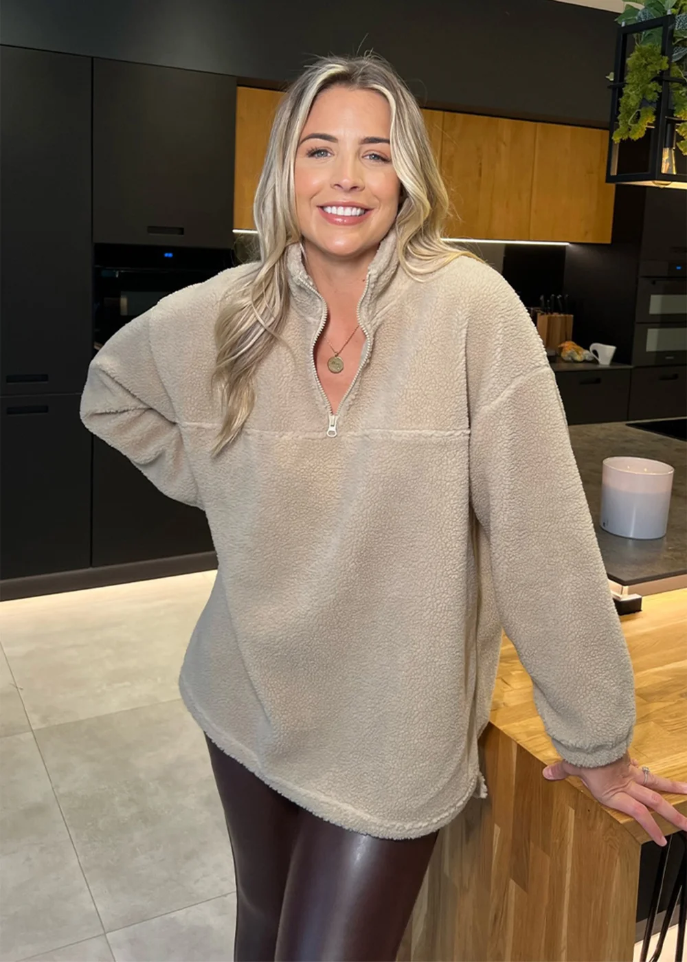 Atkinson Zip In the Style Gemma Atkinson Cream Borg Half Zip Sweatshirt - Size 8