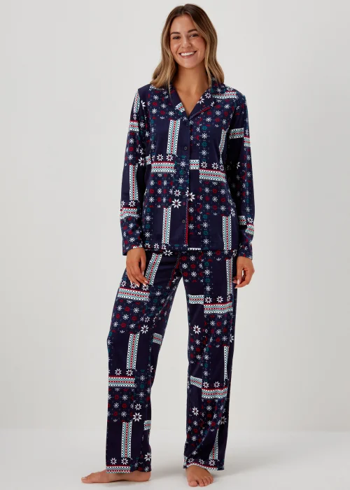 Navy Patchwork Slinky Pyjama Set - Extra small Image 1