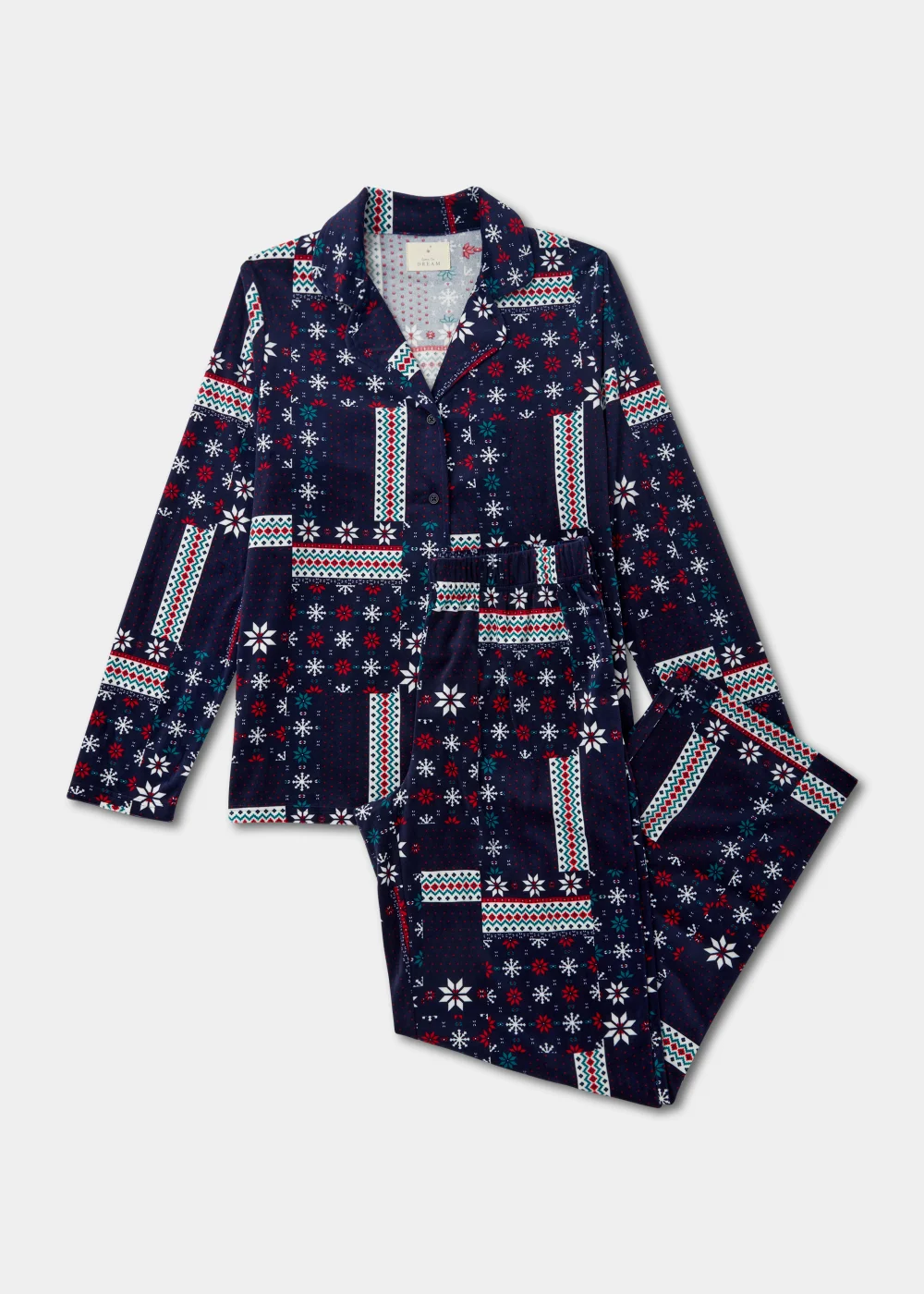 Navy Patchwork Slinky Pyjama Set - Extra small Image 4