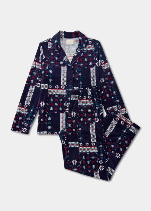 Navy Patchwork Slinky Pyjama Set - Extra small Image 4