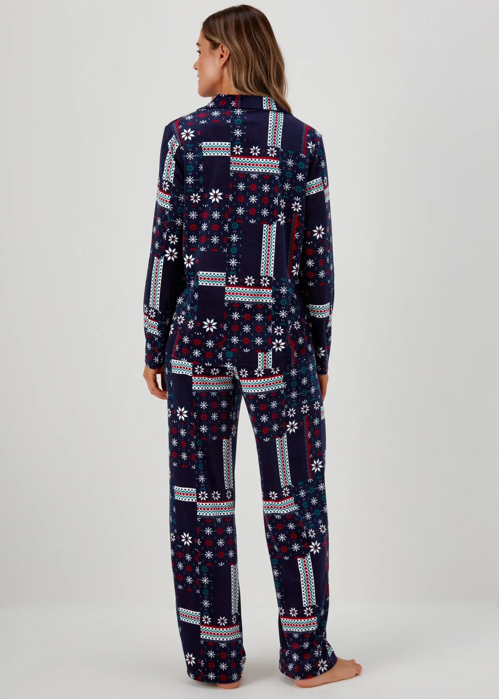 Navy Patchwork Slinky Pyjama Set - Extra small Image 2