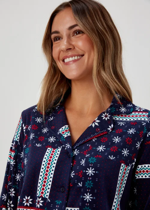 Navy Patchwork Slinky Pyjama Set - Extra small Image 3