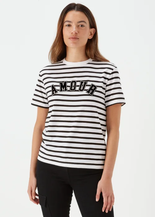 Papaya Petite Black & White Stripe Amore Print T-Shirt - 6 Image 1