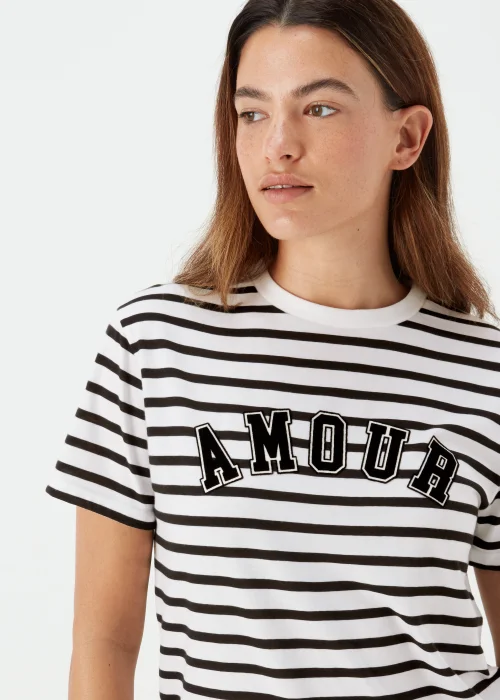 Papaya Petite Black & White Stripe Amore Print T-Shirt - 6 Image 3