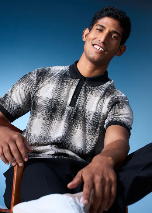 Black Large Check Smart Polo Shirt - S Image 6