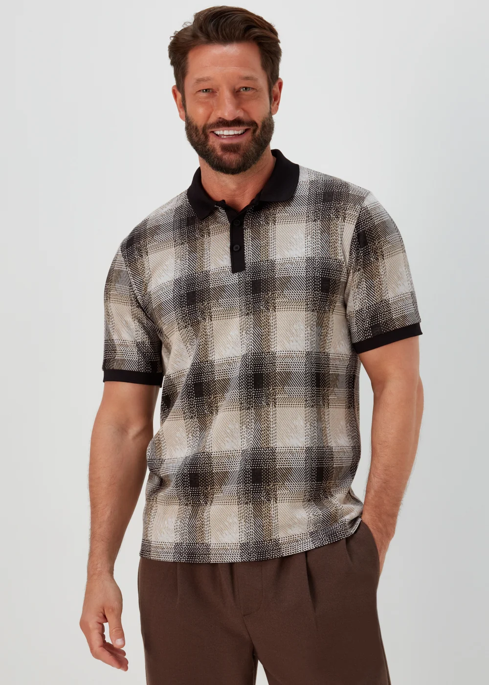 Black Large Check Smart Polo Shirt - S Image 1