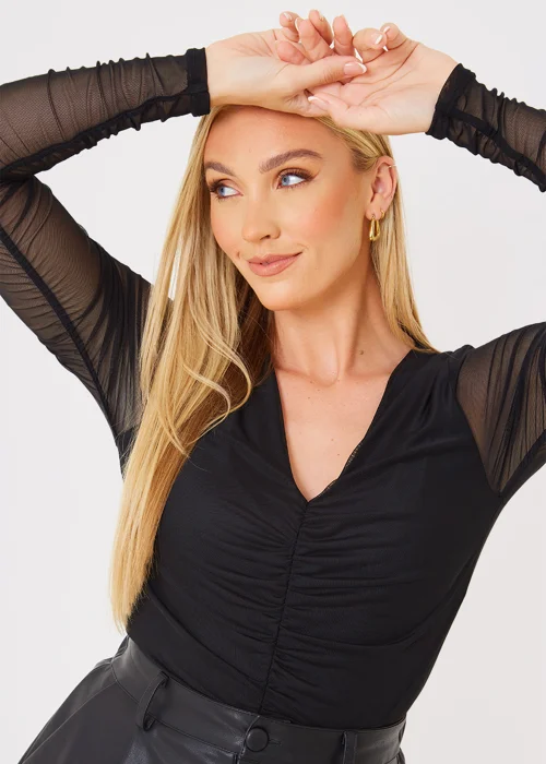 In the Style Jac Jossa Black Ruched Bodysuit - Size 10 Image 5