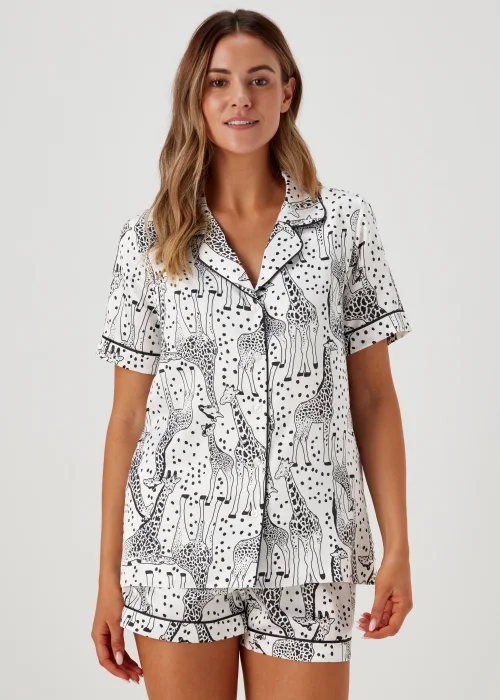 Cream Giraffe Satin Pyjama Set - Size 8 Image 1