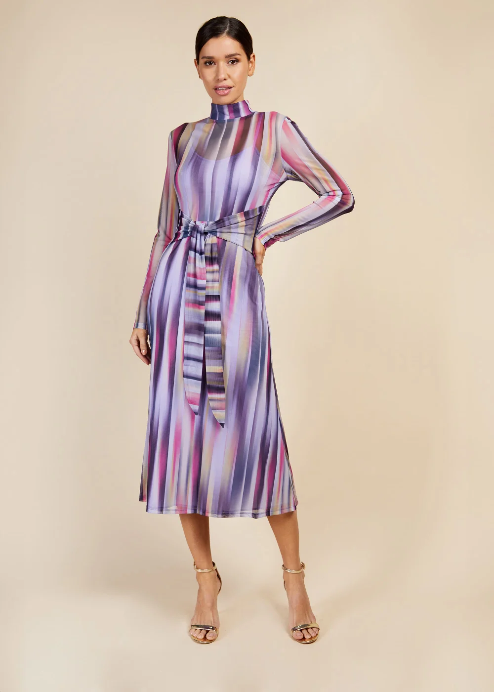 Little Mistress Multicoloured Print Mesh Midaxi Dress - Size 10 Image 1