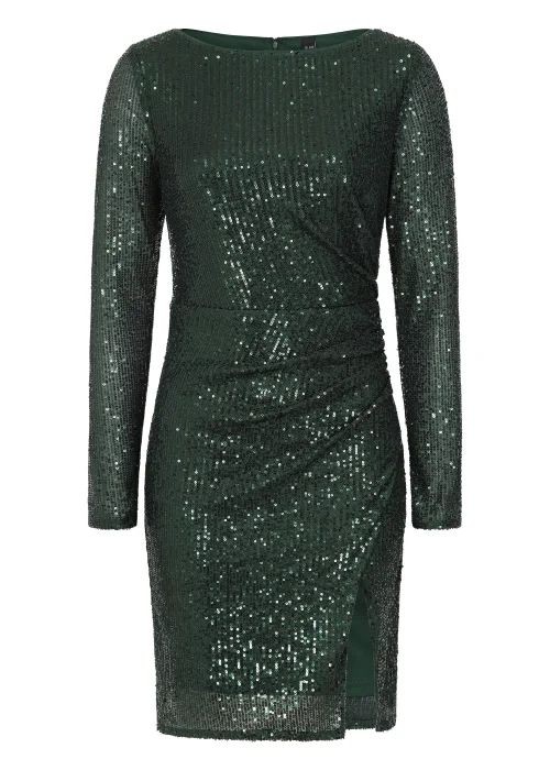 Little Mistress Emerald Green Sequin Wrap Mini Dress - 16 Image 5