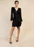 Little Mistress Black V-Neck Sequin Mini Dress - 8 Image 1