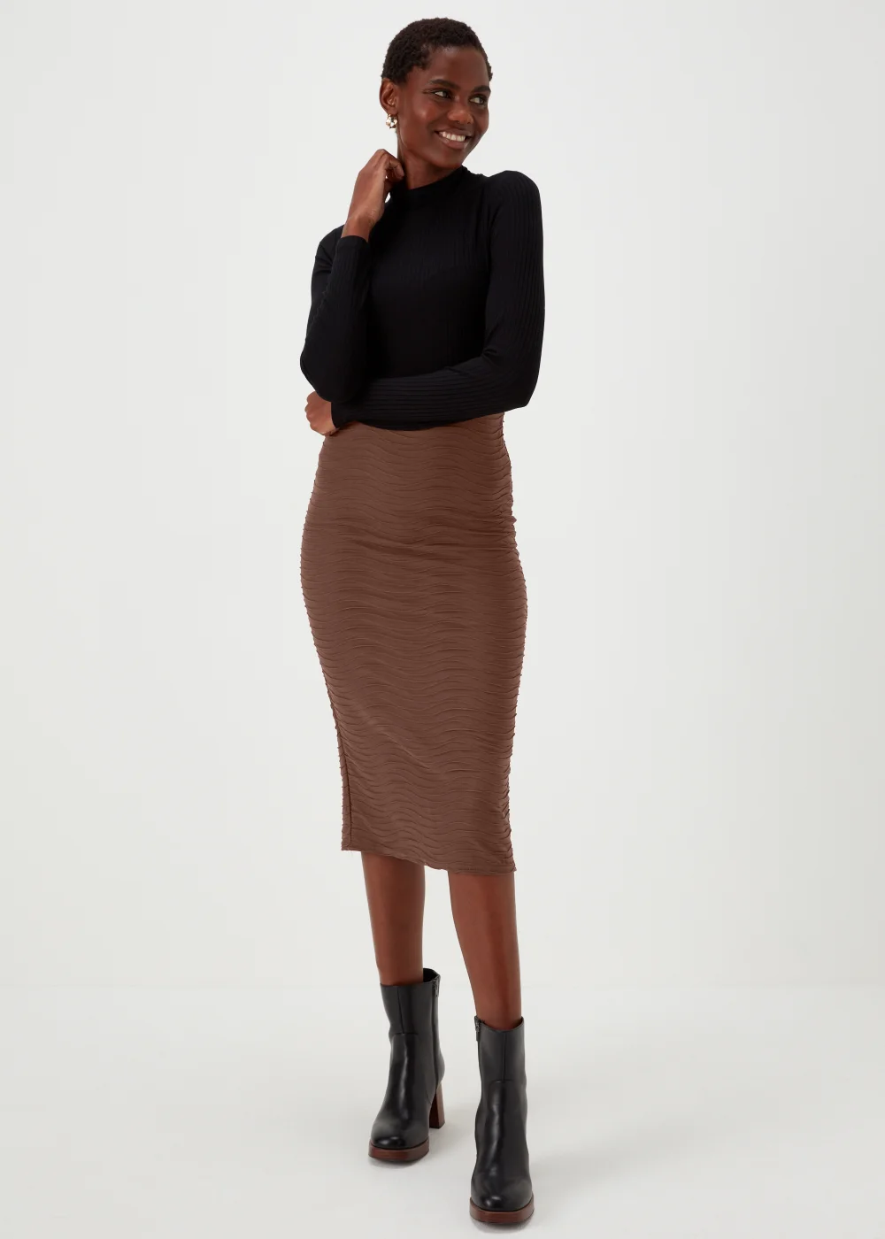 Burgundy Textured Jersey Midi Skirt - Size 8 Image 1