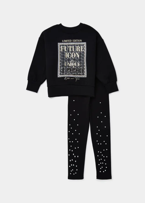 Girls Black Future Icon Sweatshirt & Leggings Set (4-13yrs) - 4 Yrs Image 1