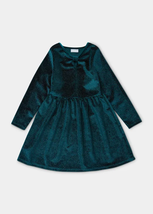 Girls Teal Velvet Glitter Dress (4-13yrs) - 4 Yrs Image 1