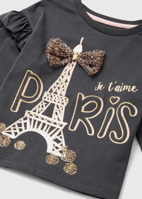 Girls Charcoal Paris Bow T-Shirt (9mths-6yrs) - Age 9 - 12 Months Image 2