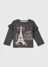 Girls Charcoal Paris Bow T-Shirt (9mths-6yrs) - Age 9 - 12 Months Image 1